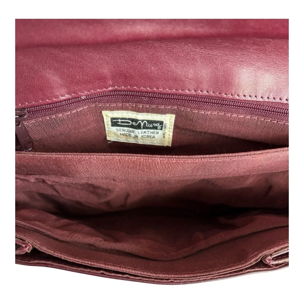 DeNura Leather Clutch Bag Envelope Style Burgundy Gusseted Divided Made in Korea